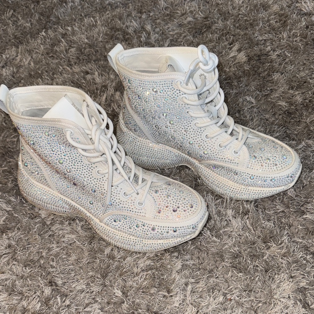 Women's White Rhinestone Boots